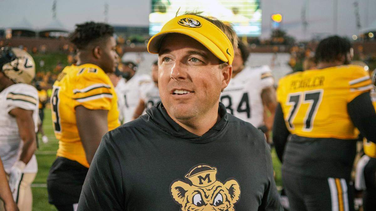 Missouri Tigers head coach Eli Drinkwitz leaves the field after a game against the Vanderbilt Commodores at Faurot Field at Memorial Stadium on Oct. 22, 2022.