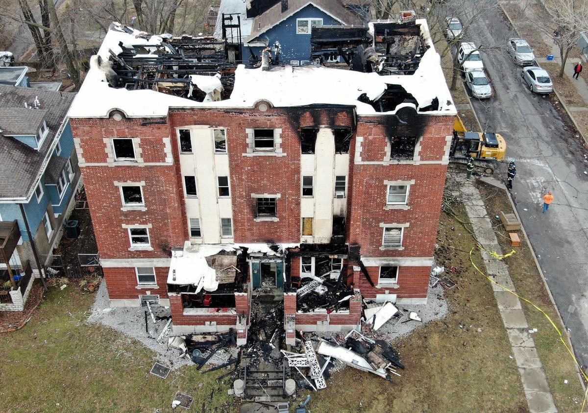 Three people were hospitalized Wednesday morning after a fire broke out in an apartment just after 12:30 a.m. in the 1100 block of Benton Boulevard in Kansas City, according to the Kansas City Fire Department.