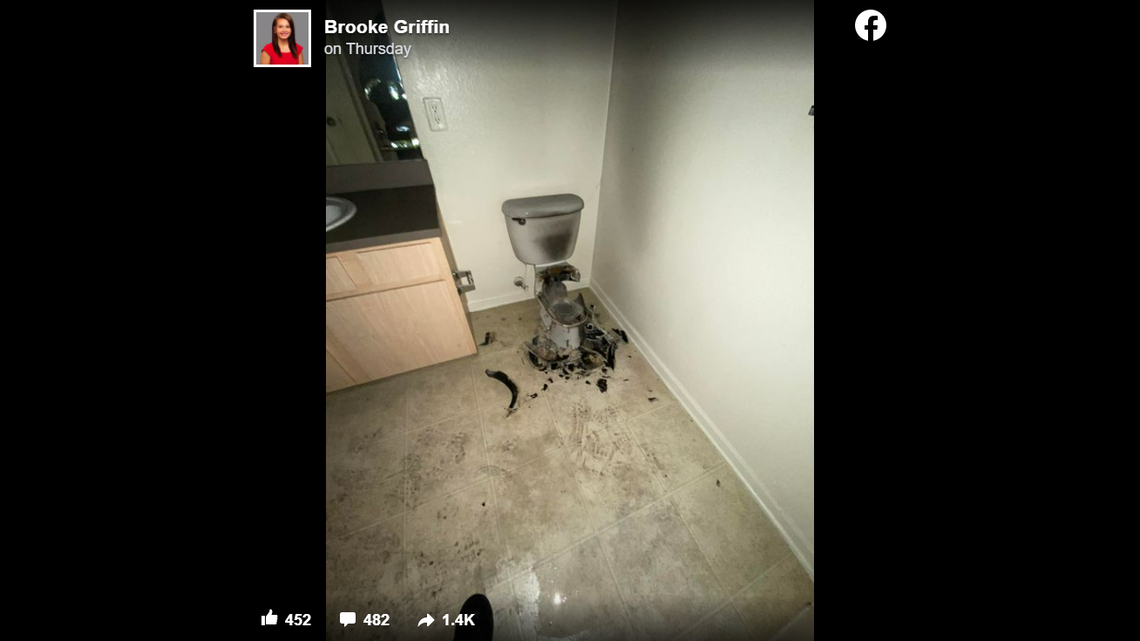 A toilet was struck by lightning and destroyed in Okmulgee, Oklahoma.