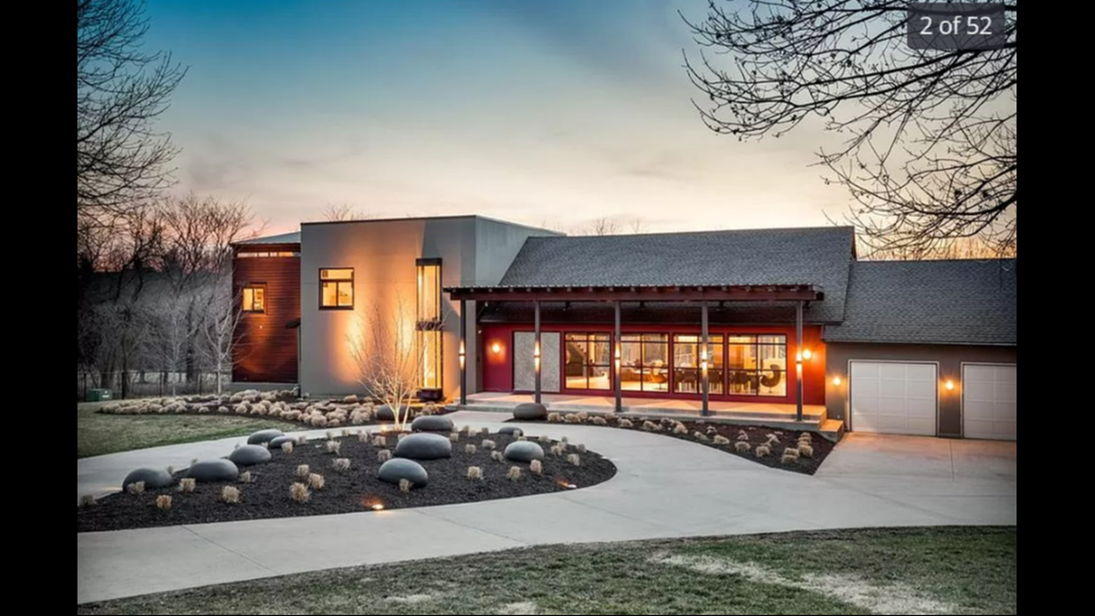 The front of the home at 14420 Mission Road in Leawood, listed on Zillow for $3.5 million.
