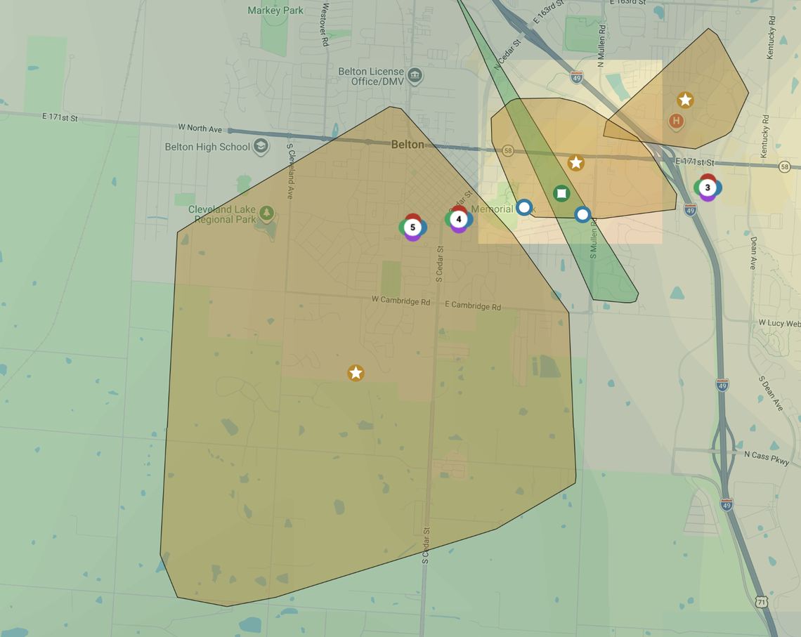 An Evergy map showed thousands of people without power Friday evening around 6:30 p.m. as severe storms hit the Kansas City metro and a tornado reportedly touched down in Belton, Missouri, according to the National Weather Service.