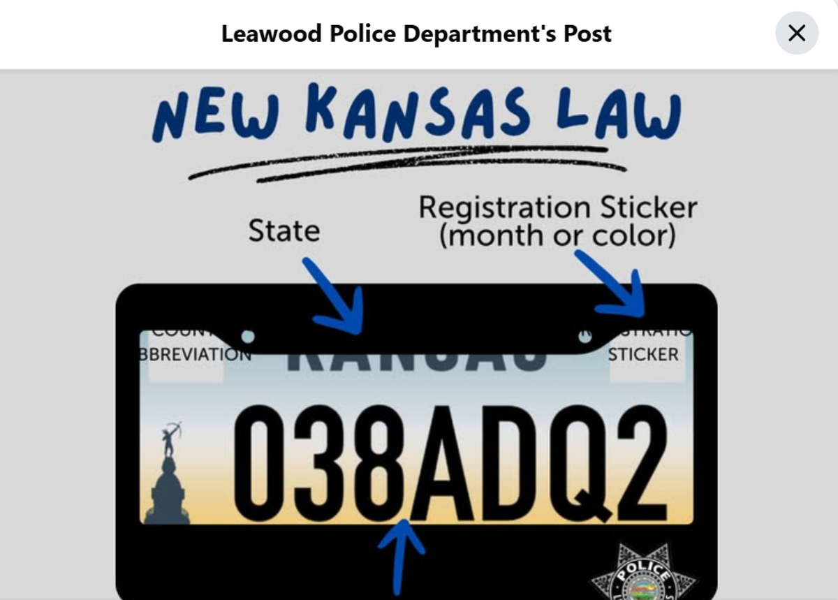 A graphic posted by the Leawood Police Department on Facebook shows what can’t be covered on your license plate, according to a law that went into effect July 1.
