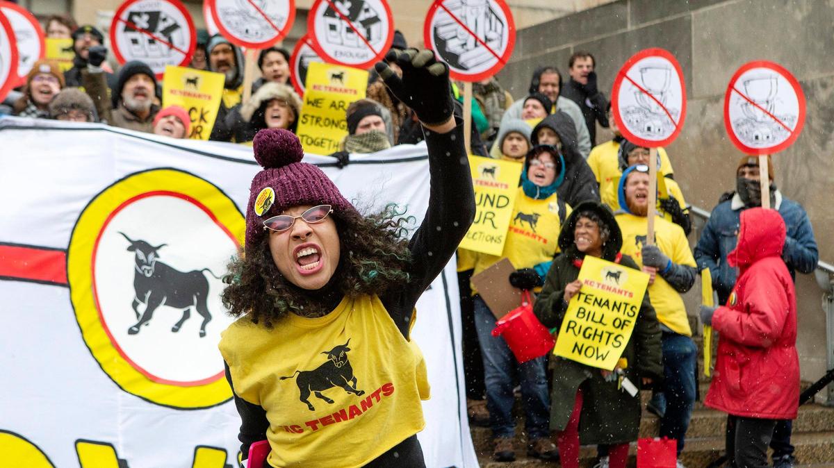 Maya Neal of KC Tenants rallied for the Tenants Bill of Rights outside City Hall in October. Now KC Tenants group wants Kansas City Council to vote no on Mayor Quinton Lucas ordinance on governing the city’s Housing Trust Fund