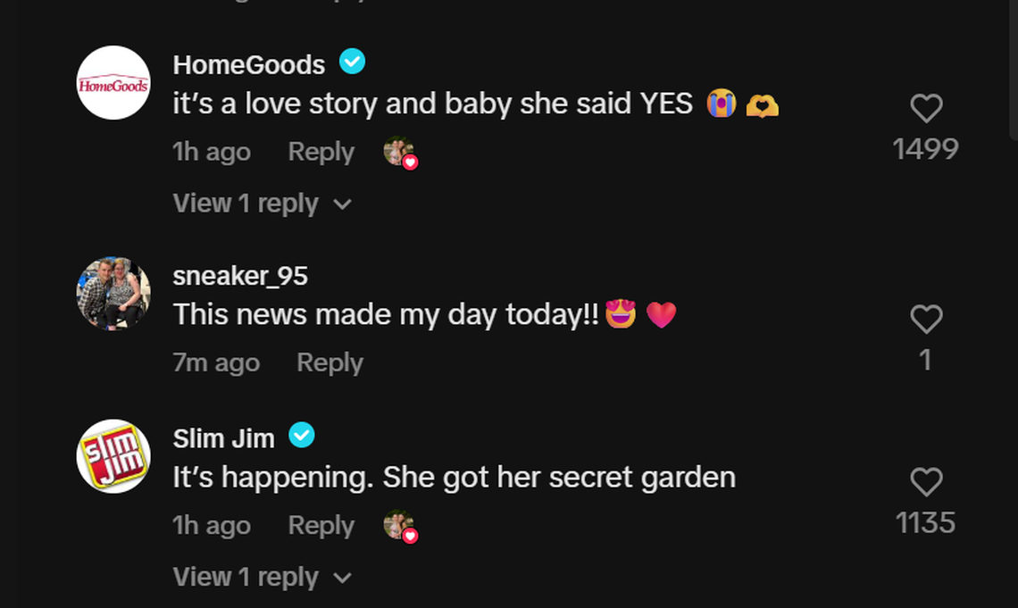 Fans on TikTok react to Taylor and Tavis getting engaged Tuesday afternoon in a fan’s TikTok video comment section.