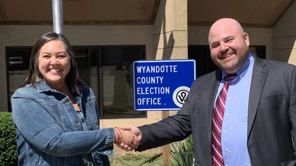 Kyla Esparza, Program Coordinator of Election Workers at the Wyandotte County Election Office and U.S. Election Assistance Commission Commissioner Ben Hovland