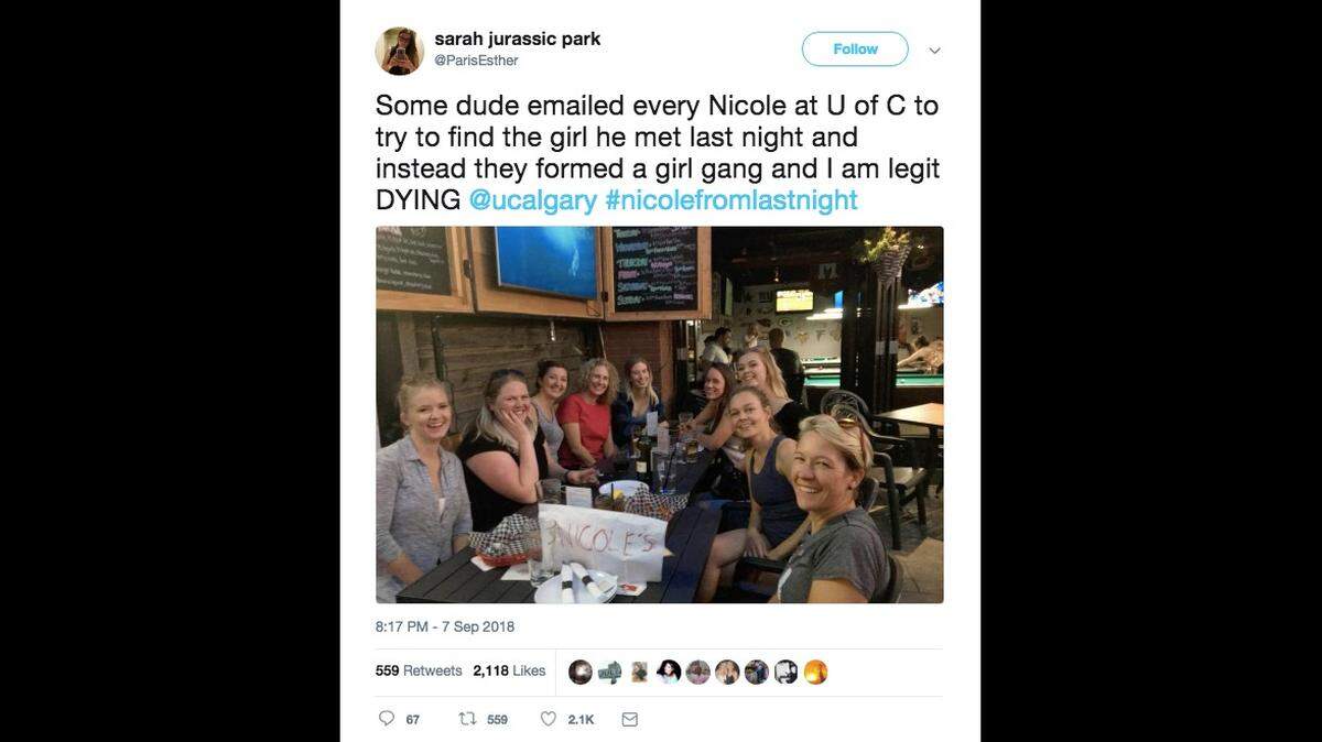 Carlos Zetina, a student at the University of Calgary, emailed every Nicole in the school’s directory looking for the Nicole he met in a bar. He found her, but not before uniting many of the Nicoles he emailed.