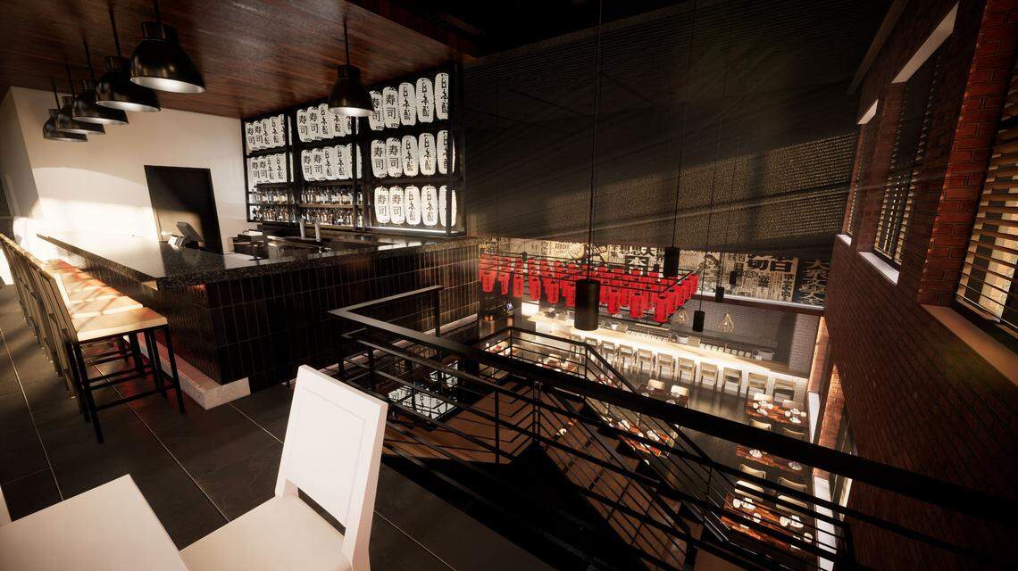 A rendering of the new Blue Sushi restaurant opening in the Power & Light District.