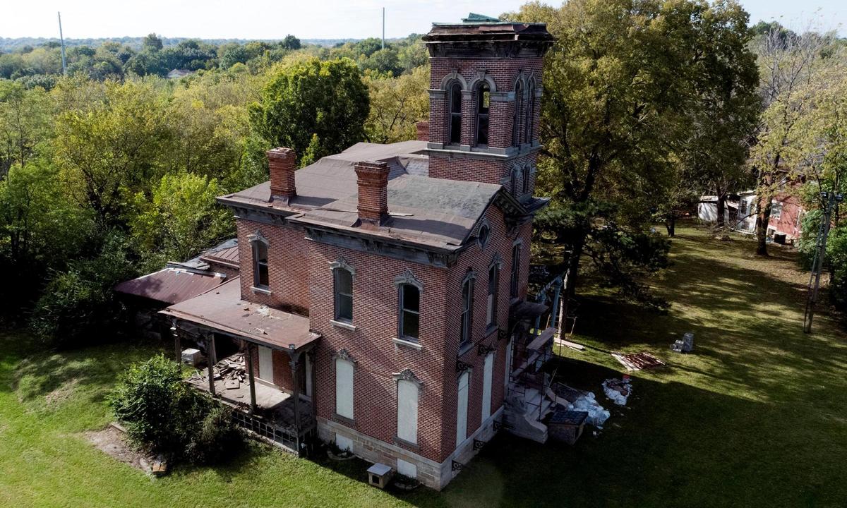 Aerial view of Sauer Castle in Kansas City, Kansas.
