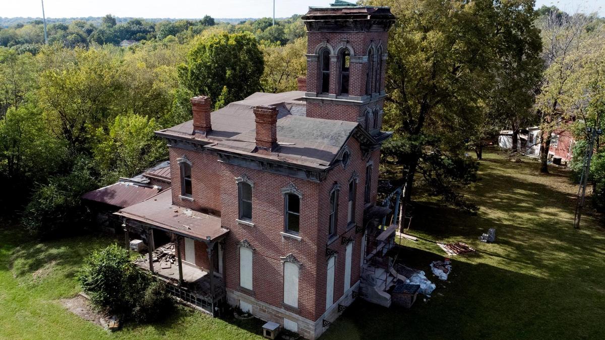 Aerial view of Sauer Castle in Kansas City, Kansas.
