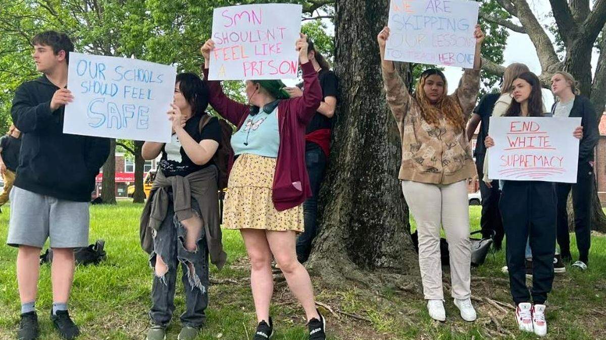 Shawnee Mission North High School students walked out of class on Wednesday to protest teacher Caedran Sullivan’s claims that the school is “white shaming” and indoctrinating students with diversity lessons.