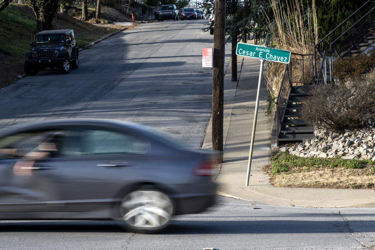 An Avenida Cesar E. Chavez street sign is pictured on Thursday, March 19, 2026, in Kansas City.