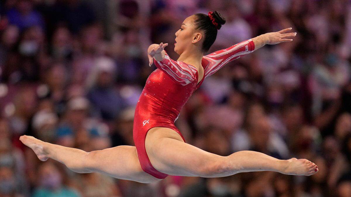Kara Eaker competes in the floor exercise during the women’s U.S. Olympic Gymnastics Trials on Friday, June 25, 2021, in St. Louis.