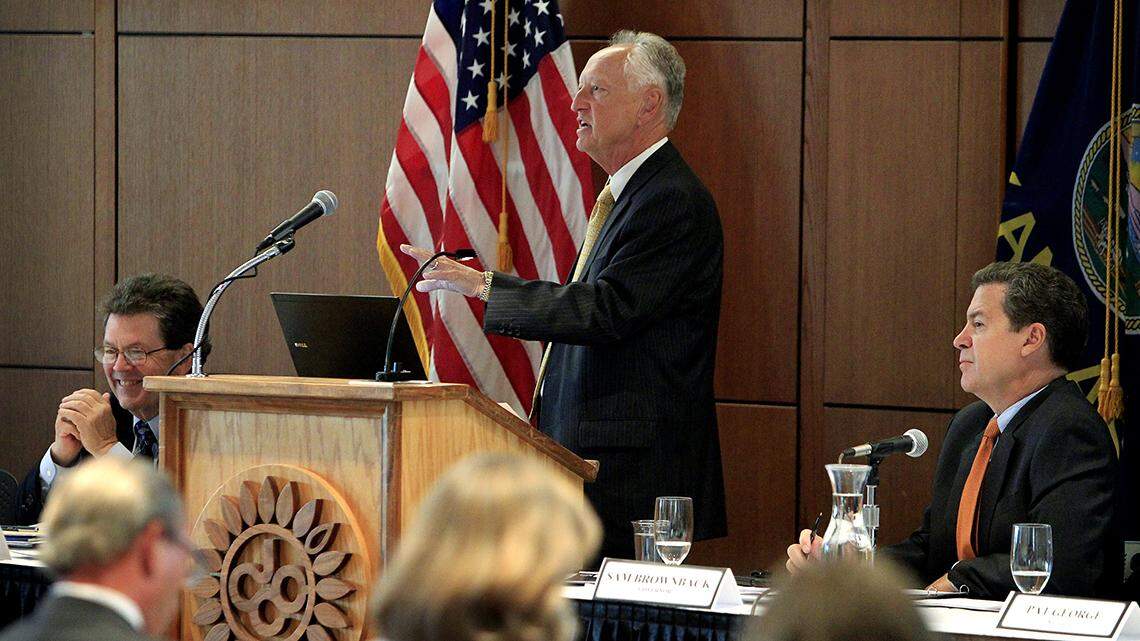 Arthur Laffer, left, advised former Kansas Gov. Sam Brownback about his “tax experiment” in 2012.