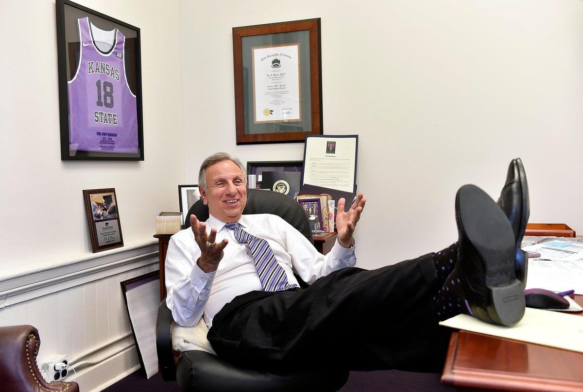Pat Bosco has filled his office with mementos from his 50 years at Kansas State University.
