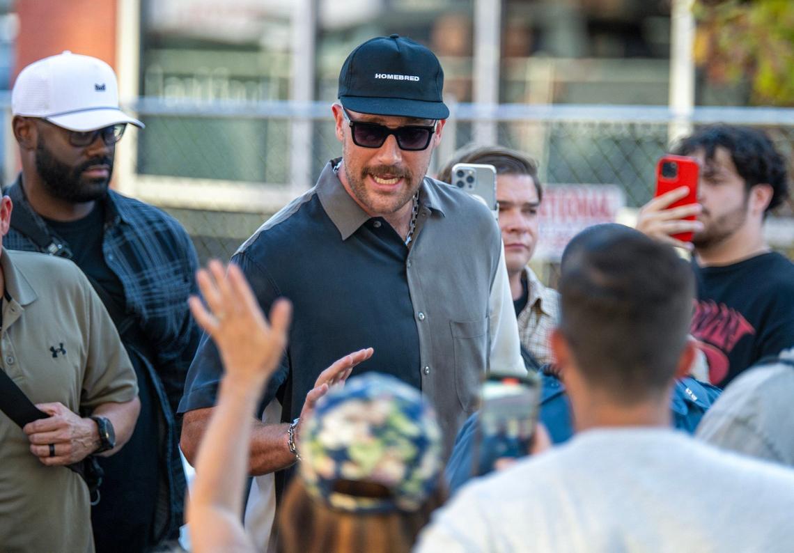 Travis Kelce walked through the crowd of fans and car enthusiasts who flocked to Kelce Car Jam in Kansas City on Saturday, October 5, 2024.