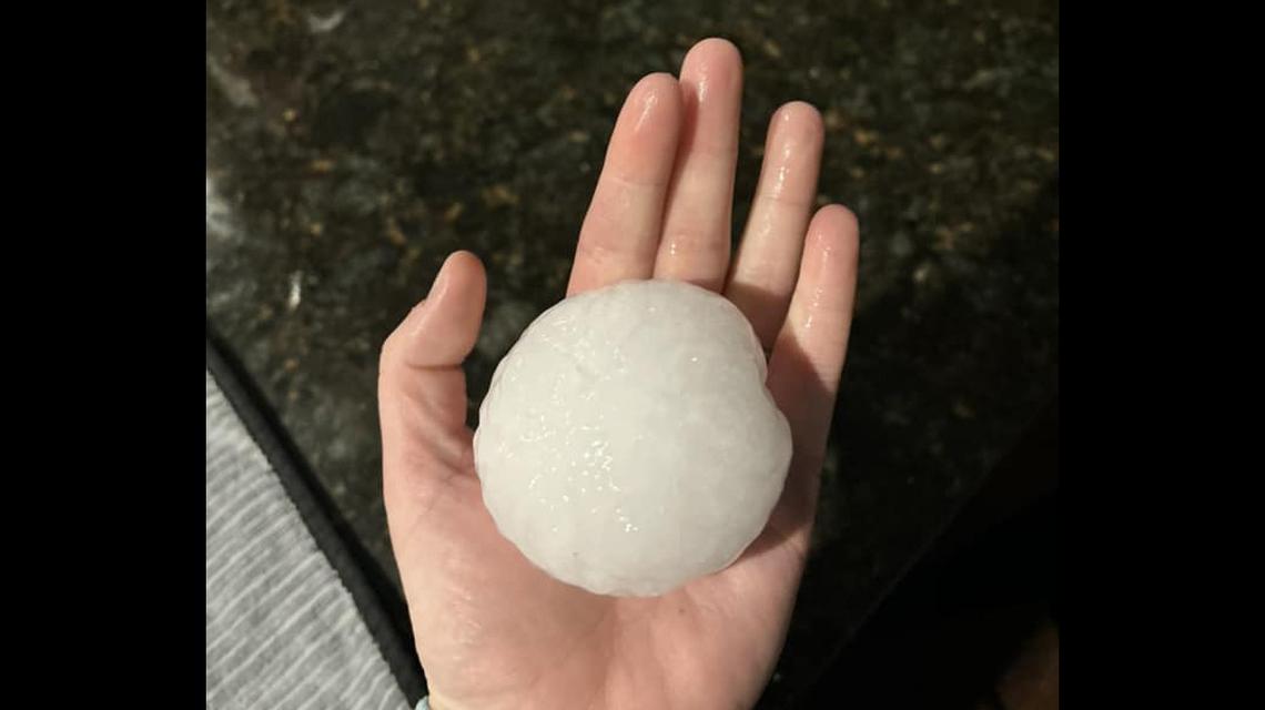 Cathy Rocco shared this photo of baseball-sized hail that fell in Shawnee Wednesday night.
