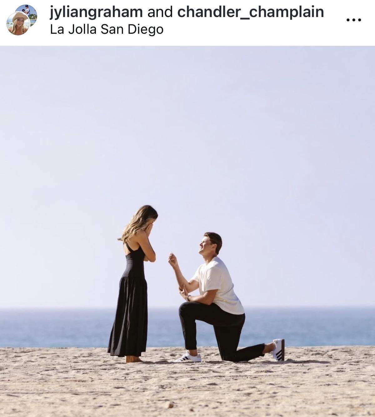 Chandler Champlain proposing to girlfriend Jylian Graham.