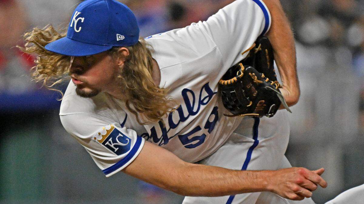 Royals closer Scott Barlow delivers a pitch in the ninth inning of a June 27 game against the Cleveland Guardians at Kauffman Stadium.
