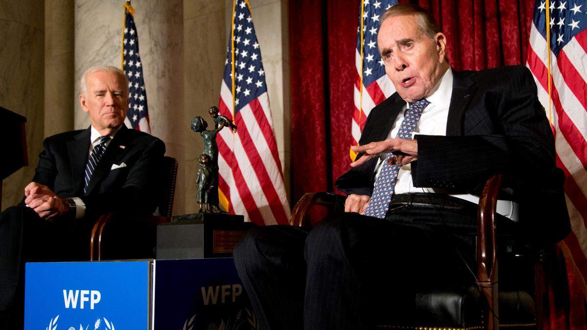 In this 2013 file photo, Bob Dole spoke after being presented with the McGovern-Dole Leadership Award by Vice President Joe Biden to honor his leadership in the fight against hunger.