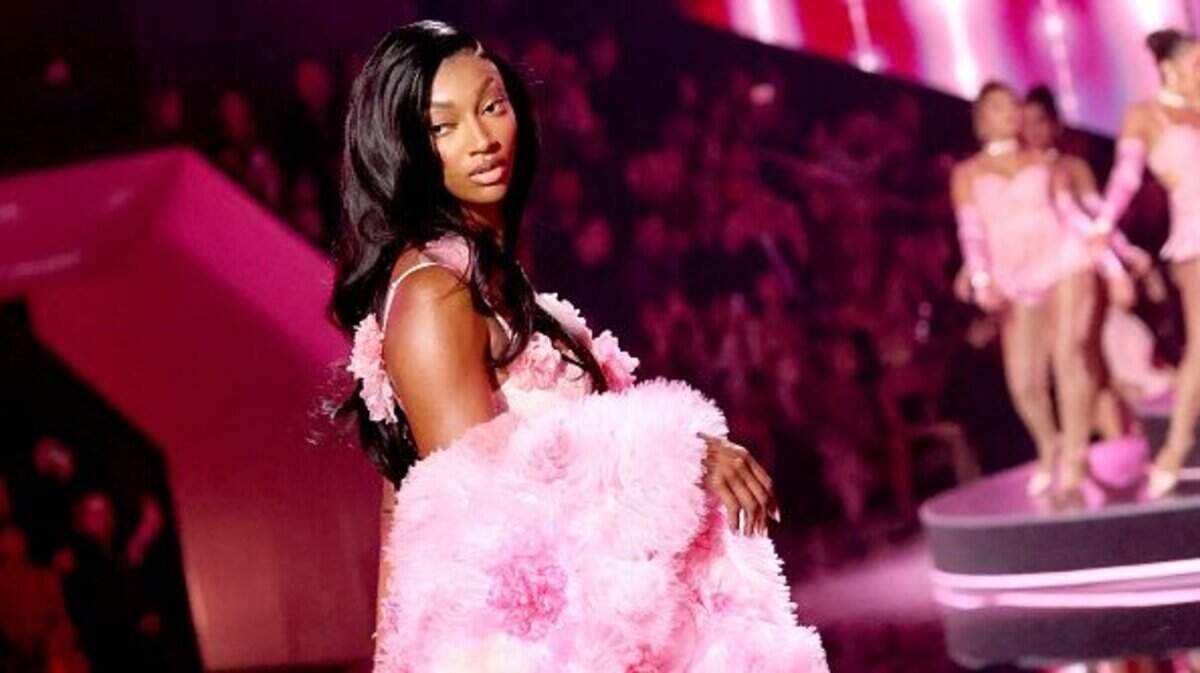 WNBA star Angel Reese walks the runway for Victoria's Secret Fashion Show 2025 on October 15, 2025 in New York City.