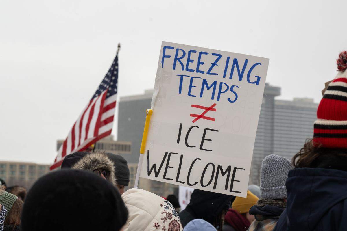 Protesters gathered at the World War I Museum and Memorial to rally against recent ICE actions across the U.S. and in Kansas City on Friday, January 30, 2026.