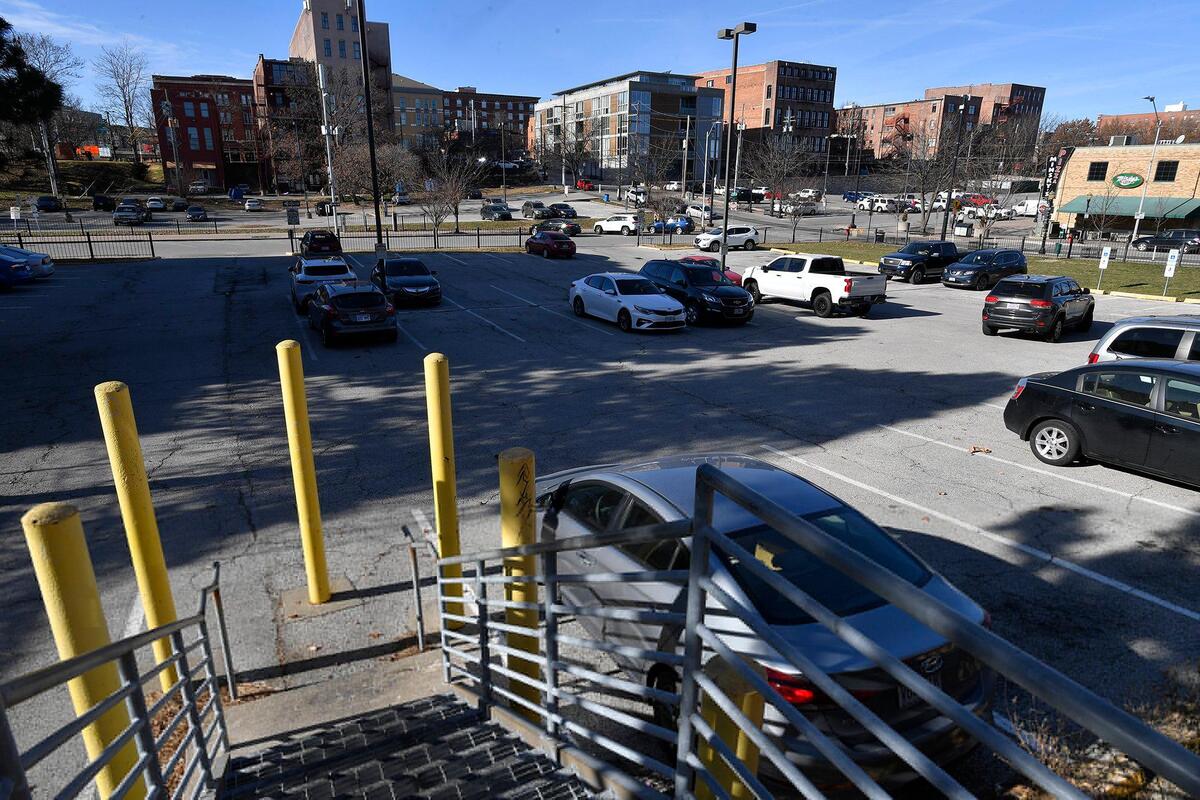 Developers hope to build apartments on this lot at the southeast corner of Fifth and Main streets and one across the street in the River Market.