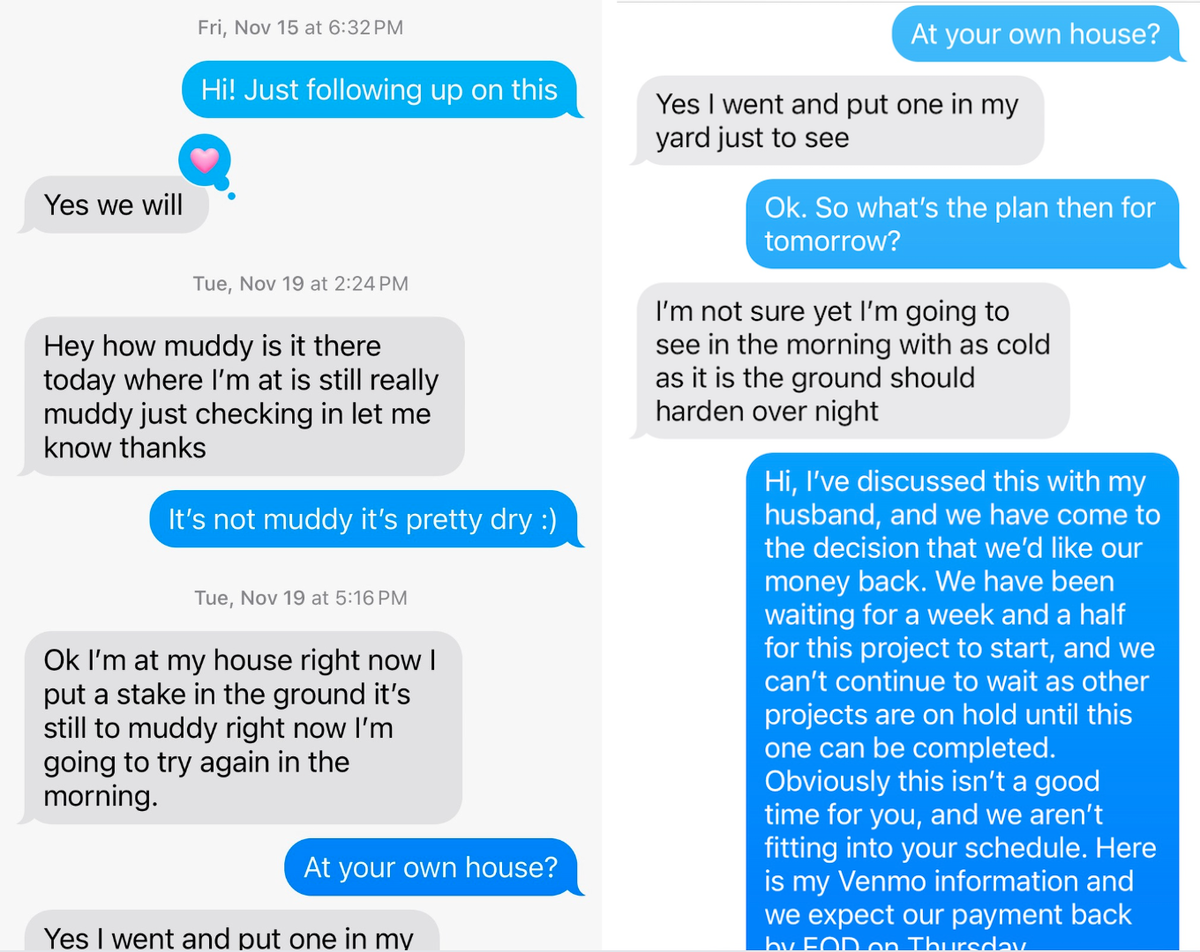 Screenshots of the Nov. 19 text exchange between Locklear and Skinner.