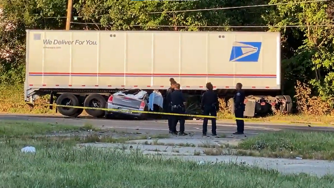 A suspected shooter in Columbus, Ohio, fled from a traffic stop in a stolen vehicle, crashed the car into a semi-truck, and died pinned underneath, cops said.