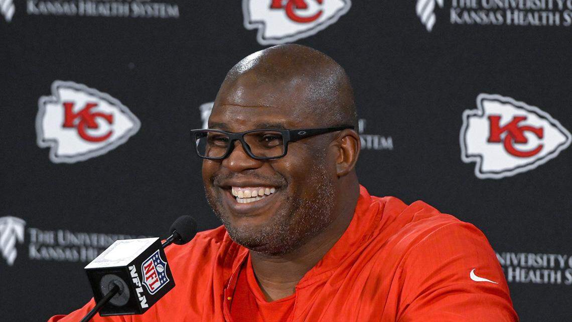 Kansas City Chiefs offensive coordinator Eric Bieniemy during Thursday’s press conference on January 17, 2019 ahead of the AFC Championship Game against the New England Patriots.