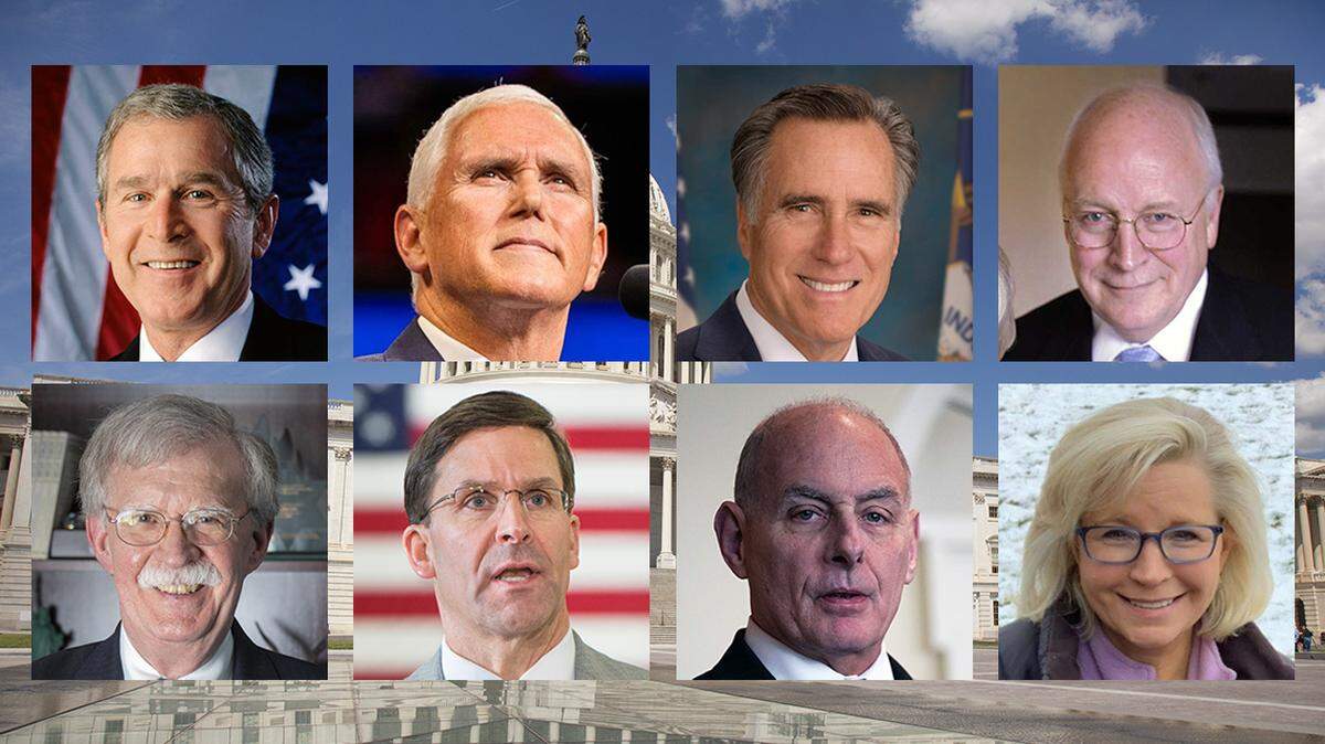 George W. Bush, Mike Pencel Mitt Romney, Dick Cheney, John Bolton, Mark Esper, John Kelly and Liz Cheney know the ex-president puts himself above the Constitution.