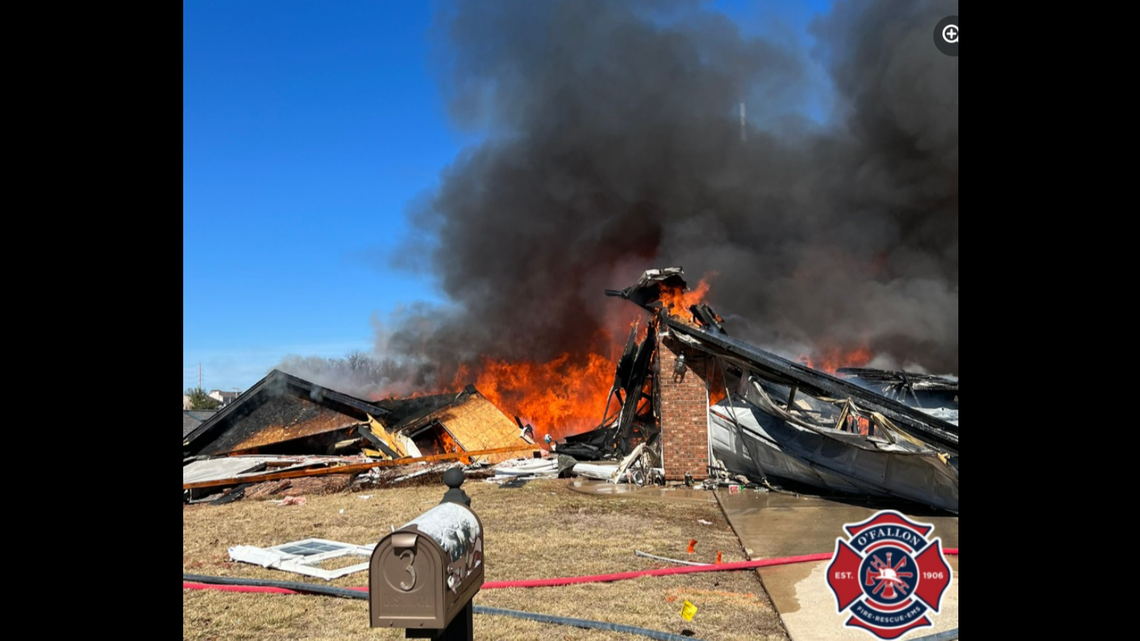 Firefighters in O’Fallon, Missouri were on the scene when a natural gas leak caused a house to explode.