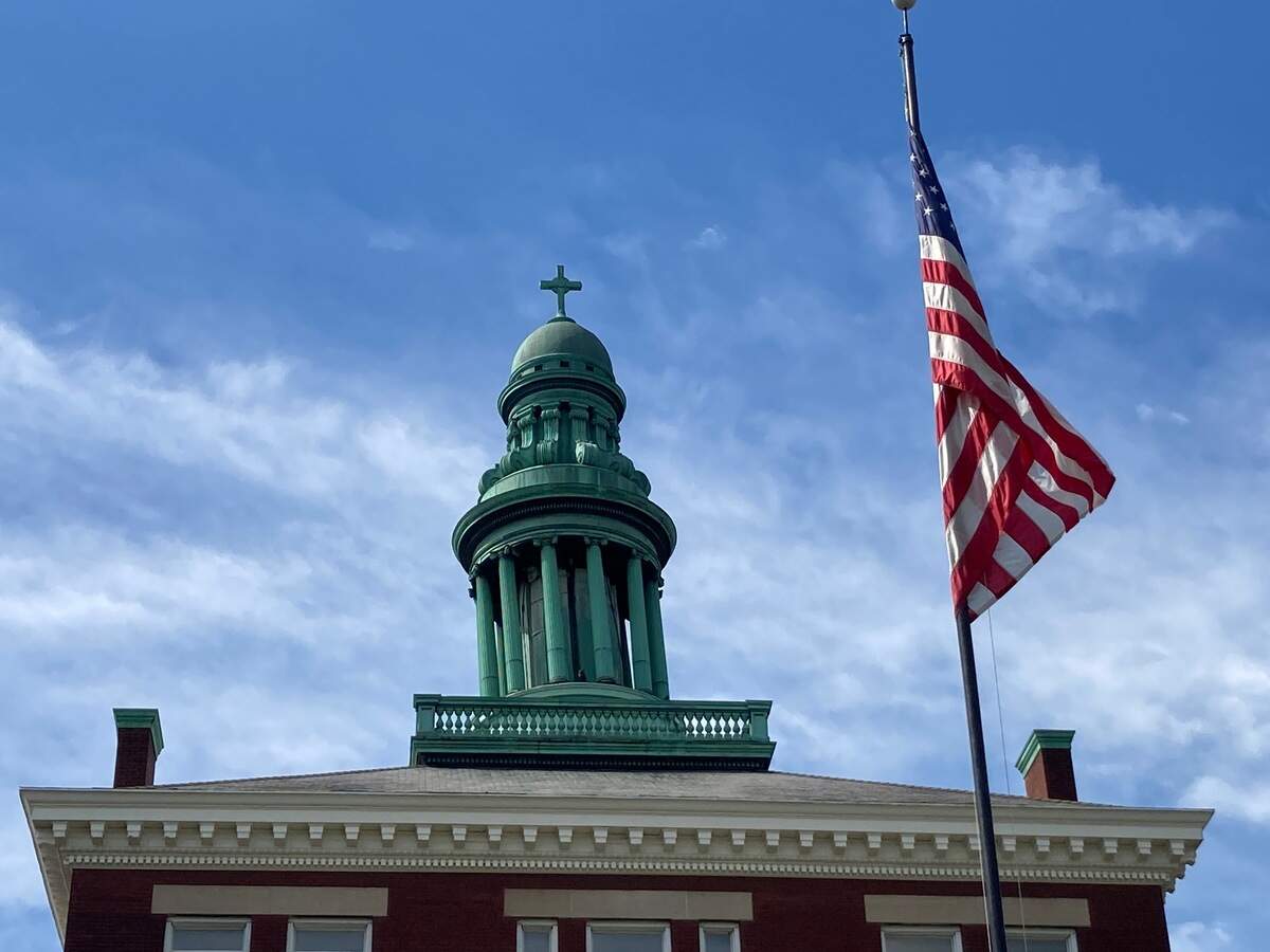 The metal-clad bell tower atop the historic Sister of Loretto Academy, 1111 W. 39th St., is decaying and leaning more than 15 inches to the east. Engineers say it needs to be removed before it collapses.
