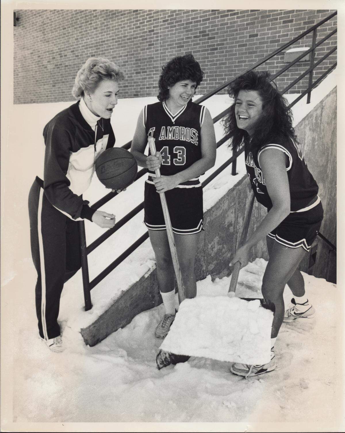 While at St. Ambrose in the 1980s, Missouri coach Robin Pingeton (right) poses with Iowa coach Lisa Bluder (left). Pingeton went by her maiden name Robin Becker while playing for Bluder at St. Ambrose.