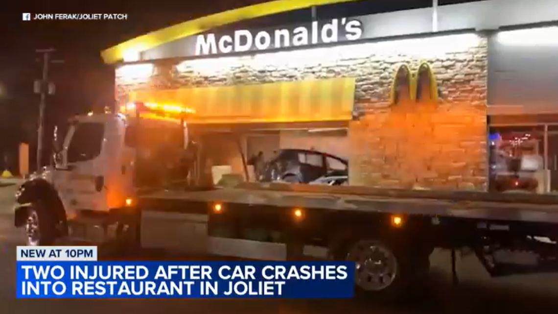 A 70-year-old woman crashed through an Illinois McDonald’s, police said.