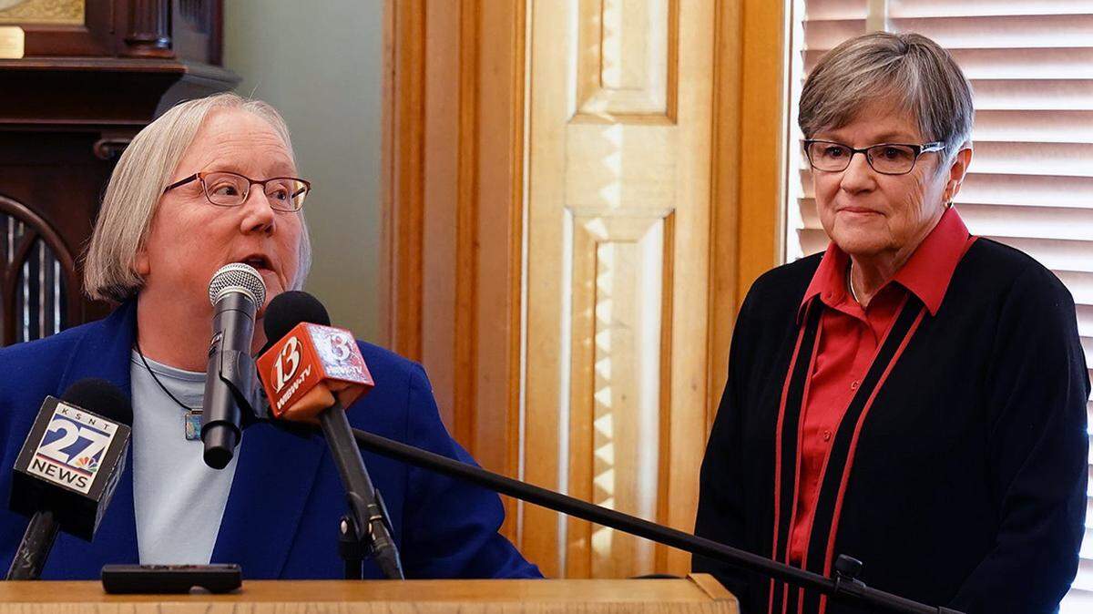 Kansas Department for Children and Families Secretary Laura Howard and Gov. Laura Kelly