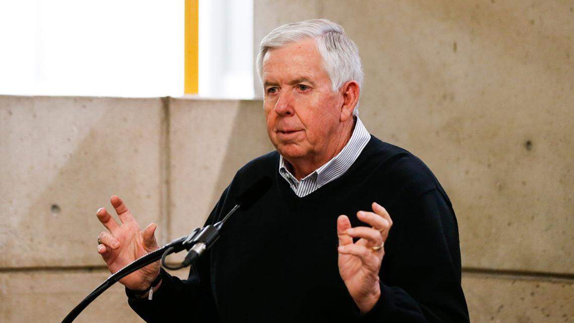 Missouri Gov. Mike Parson speaks at a ground breaking for the expansion to Roy Blunt Hall, formerly known as Temple Hall, on Friday, Dec. 16, 2022.

Tblunt Hall00048
