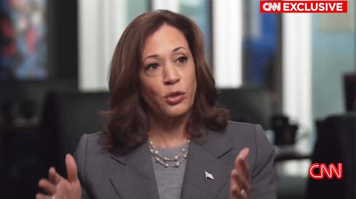 Vice President Kamala Harris speaks during an interview with Dana Bash on CNN Aug. 29, 2024