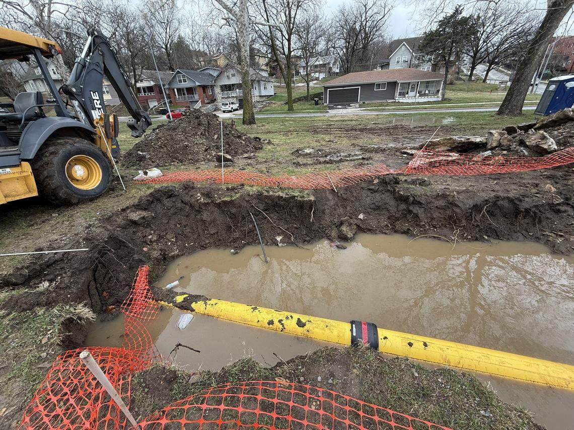 Steel pipes were being replaced with plastic pipes near 49th and The Paseo in Kansas City.