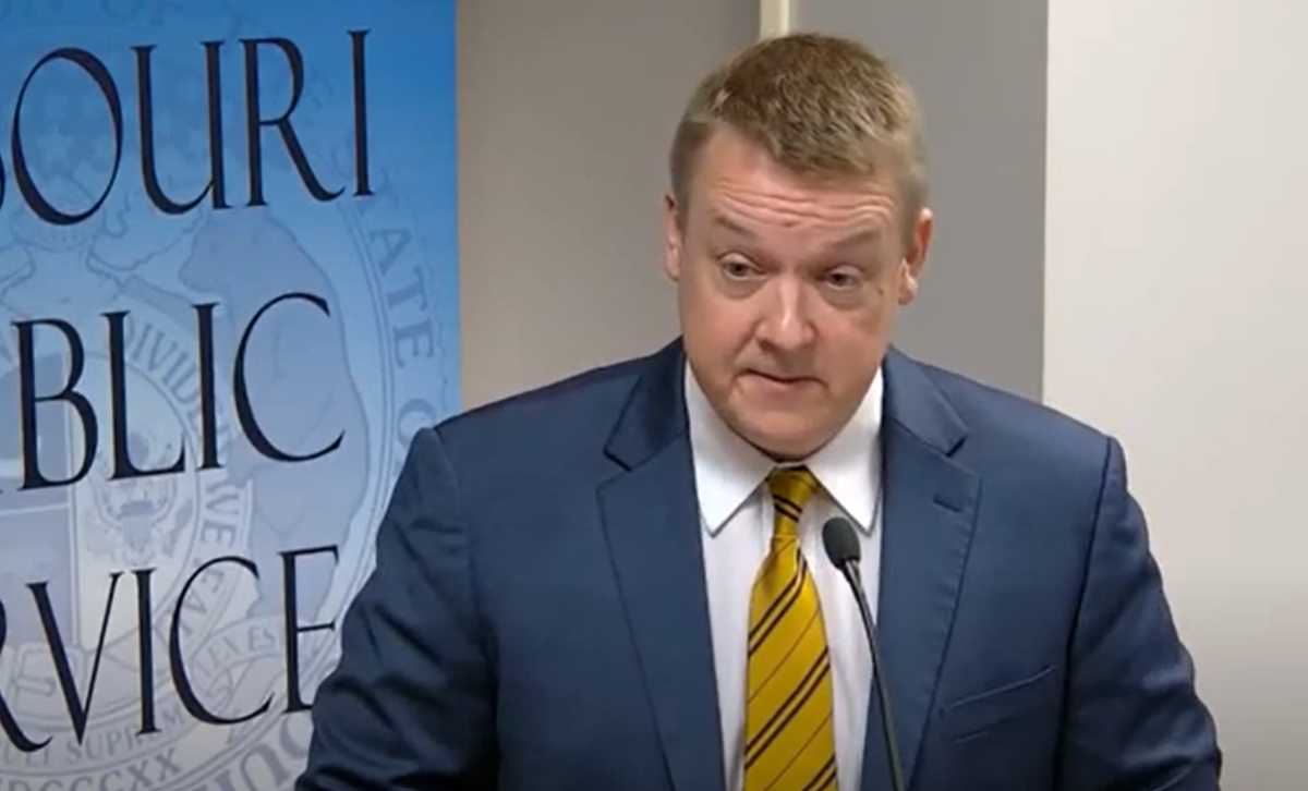 Geoff Marke, the chief economist of Missouri’s Office of Public Counsel, which represents utility customers’ interests before state regulators, speaks at a rulemaking hearing on a utility disconnection reporting rule on July 20, 2023.
