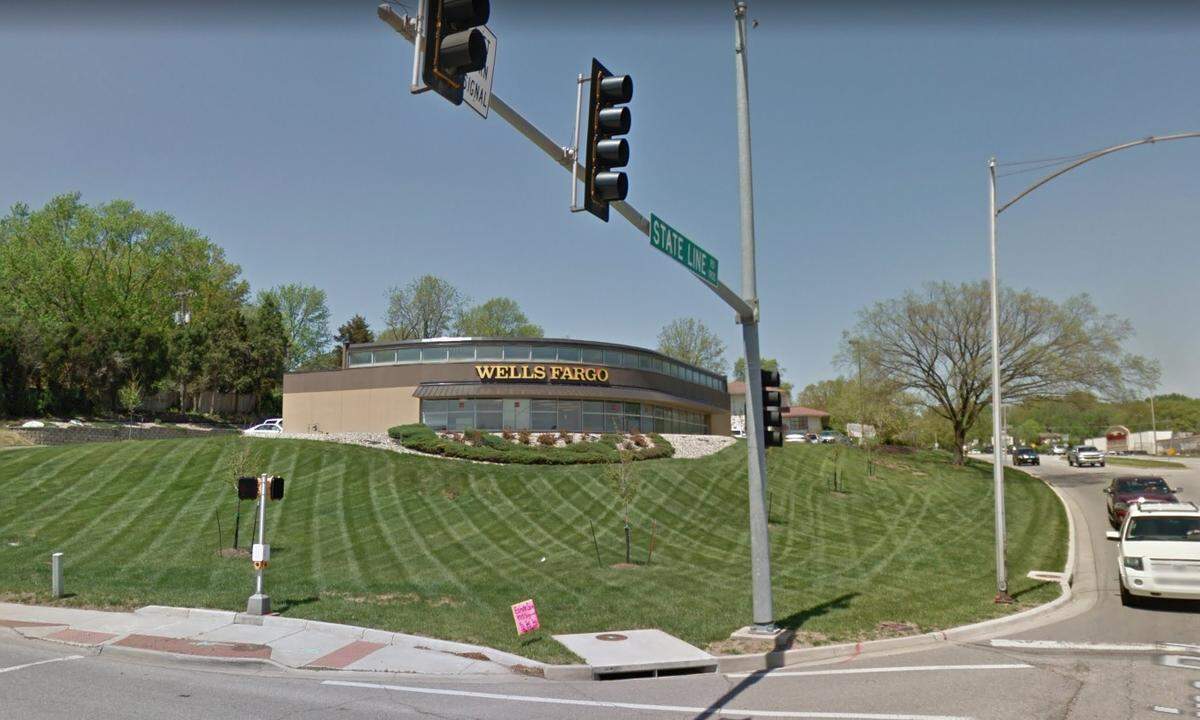 Authorities in Leawood were looking for two men who allegedly fired shots inside a Wells Fargo bank and robbed it Wednesday, Oct. 31, 2018, at 103rd Street and State Line Road, police said. This is a Google Maps view of the bank from 2018.