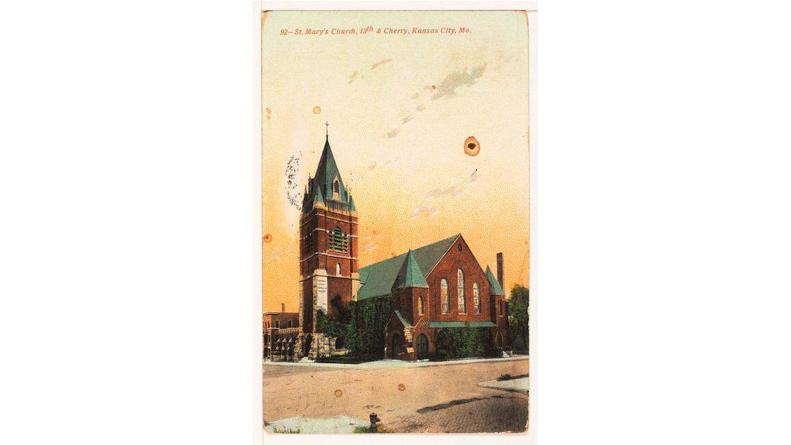 Postcard showing exterior view of St. Mary’s Church at 13th and Holmes, n.d.