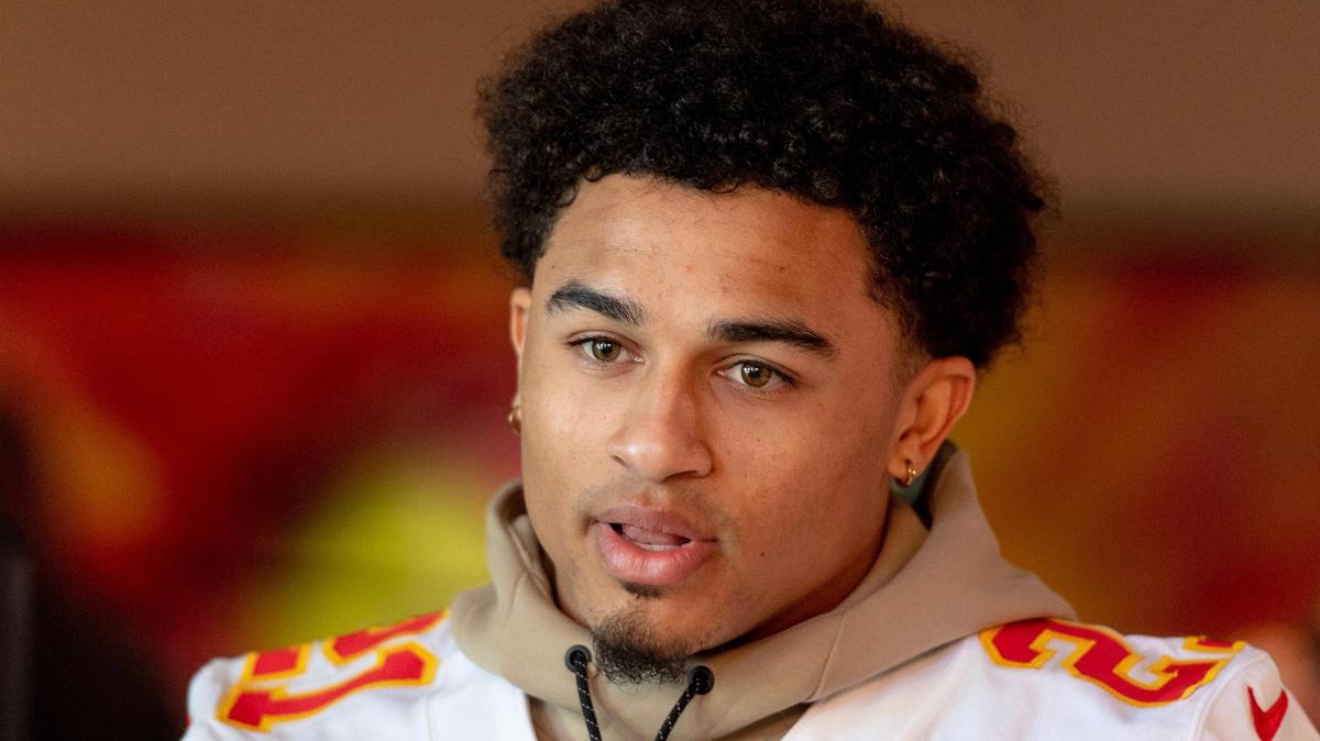 Kansas City Chiefs cornerback Trent McDuffie speaks during the team’s media availability on Thursday, Feb. 9, 2023, in Scottsdale, Ariz.