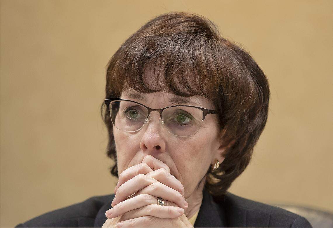 Independence City councilwoman Bridget McCandless listened as members of the community spoke Monday, March 2, 2026, before the council voted to approve a tax incentive plan for the Nebius AI data center.