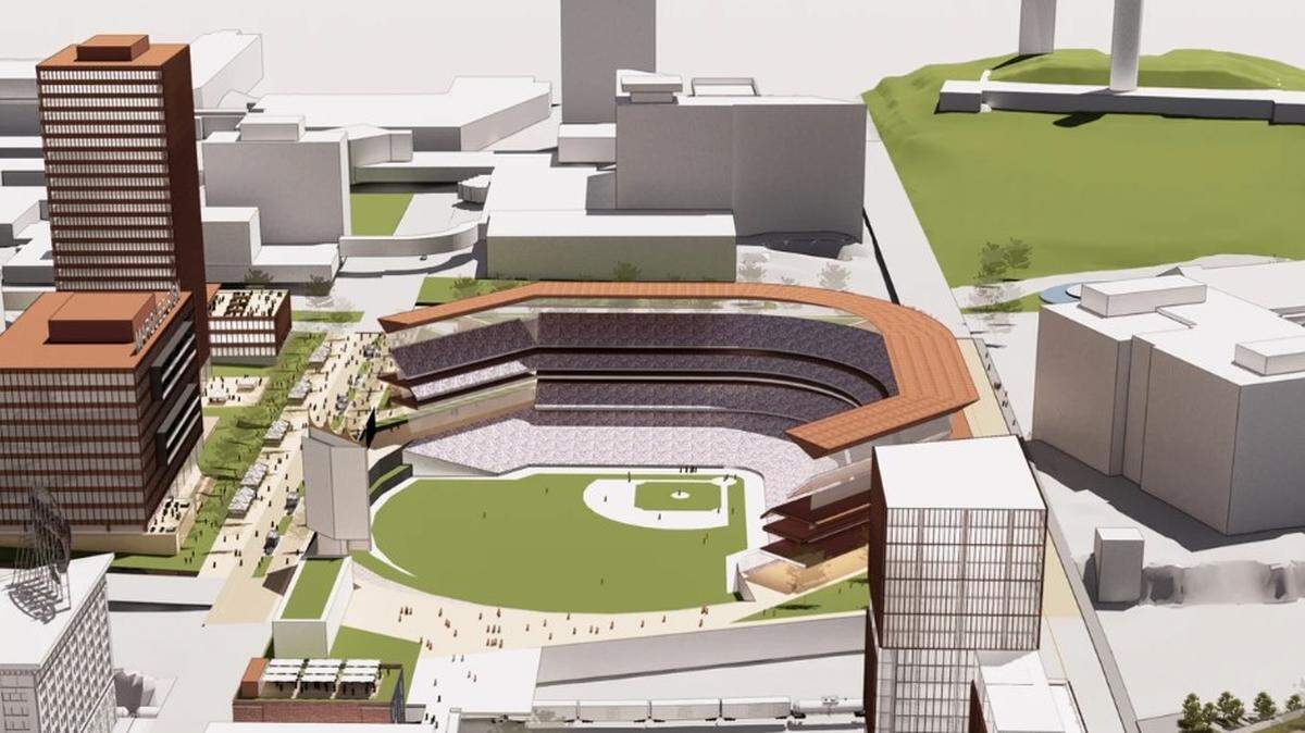 A rendering of proposed Royals ballpark in Washington Square Park.