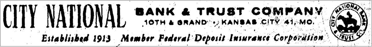 City National Bank & Trust (now UMB) adopted The Scout as part of its logo in 1933. Advertisement, Kansas City Times, April 29, 1957.
