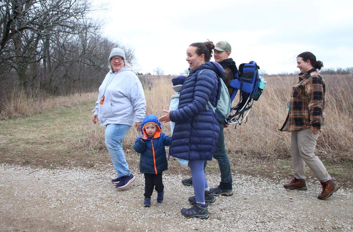 Cindy DeMotte of Topeka brought grandchildren Cal Field, 2, and Myles Field, 5 months, with her daughterJocelyn Field, son-in-law Bruce Field and daughter Danielle DeMotte, to a Possum Trot Orienteering Club event in Olathe while visiting them.