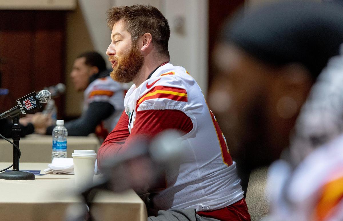 Kansas City Chiefs guard Joe Thuney speaks during the team’s media availability on Thursday, Feb. 9, 2023, in Scottsdale, Ariz.