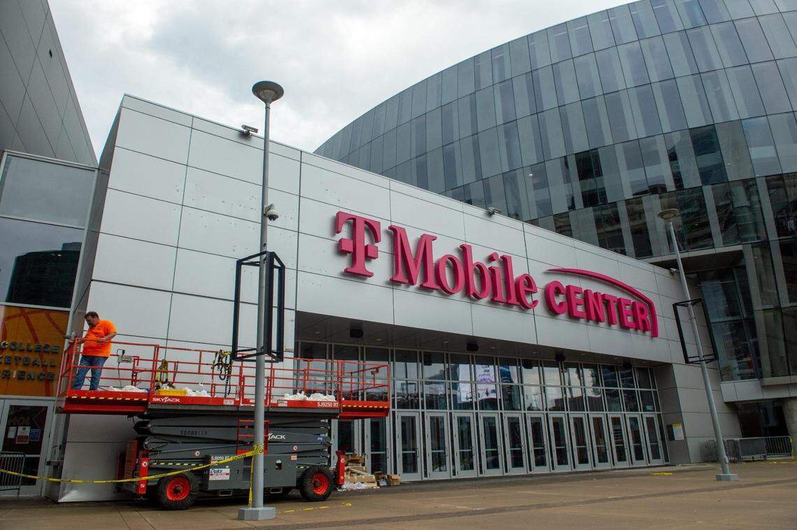 The T-Mobile Center, located in the Power & Light District of Kansas City, Missouri. 