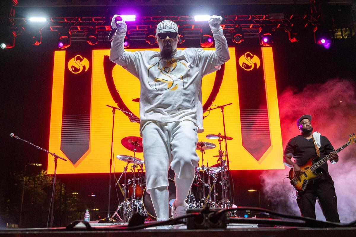 Rapper Tech N9ne performs during Boulevardia on Saturday, June 14, in Kansas City. The Kansas City artist has headlined once before, but made his return for the 10th anniversary.