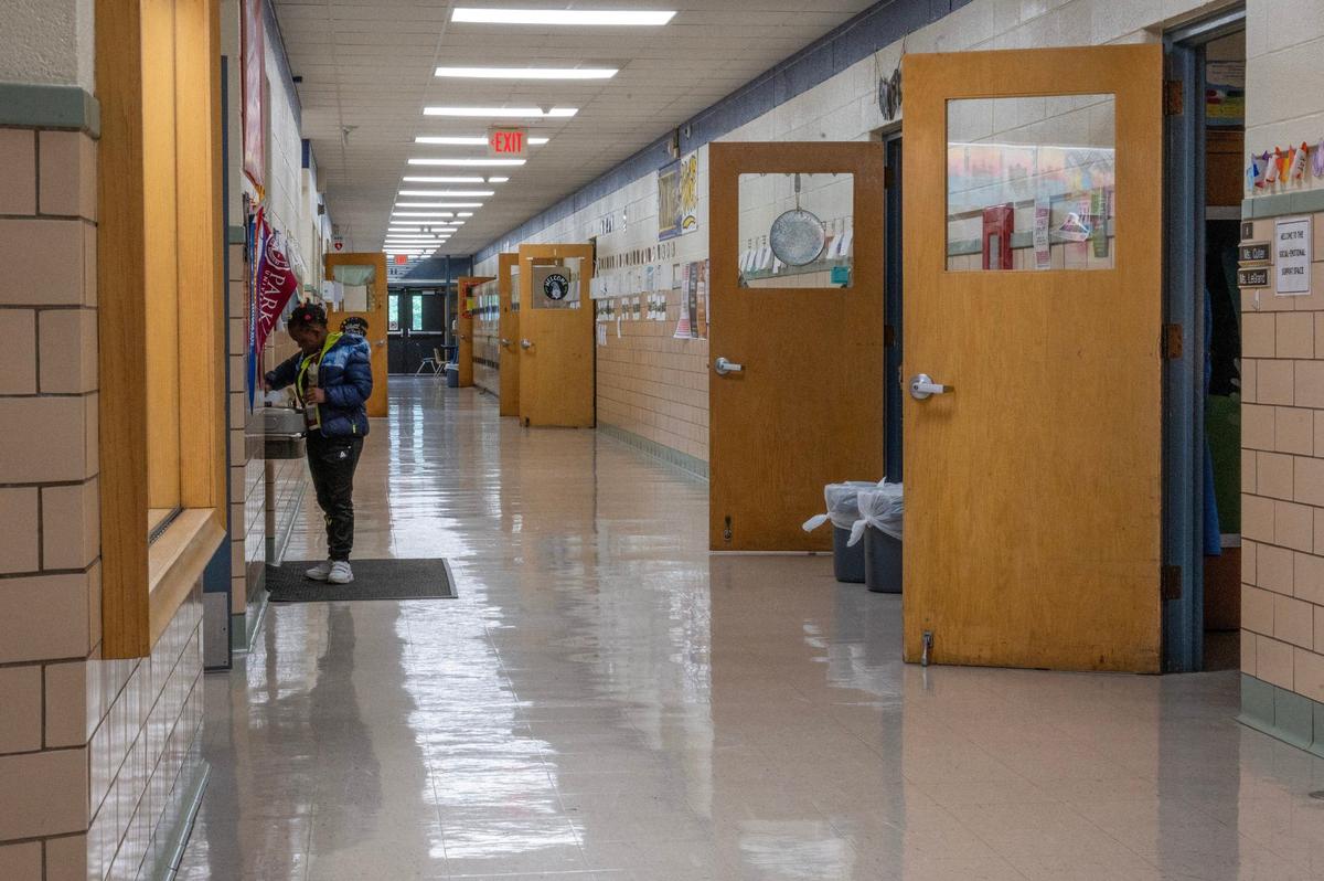 A student is seen filling up their water bottle at Eugene Ware Elementary School on Tuesday, April 16, 2024, in Kansas City, Kansas.